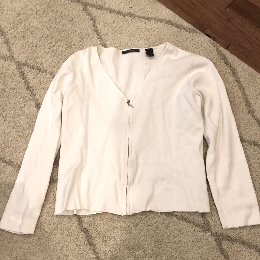 White, sweater, zip up